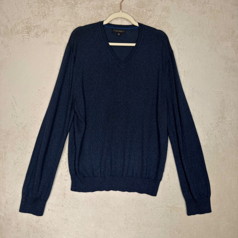 Banana Republic Mens XL Navy Blue Silk Cashmere Blend V-Neck Sweater Knit Preppy
